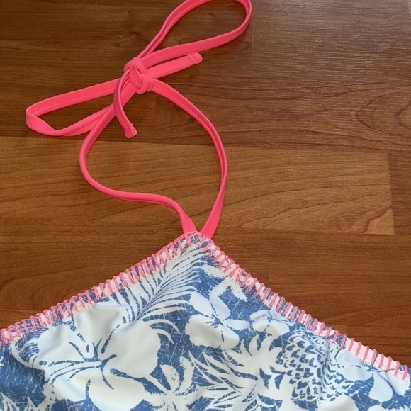 Gossip juniors one piece blue and white tropical print swimsuit with coral trim - Picture 5 of 9